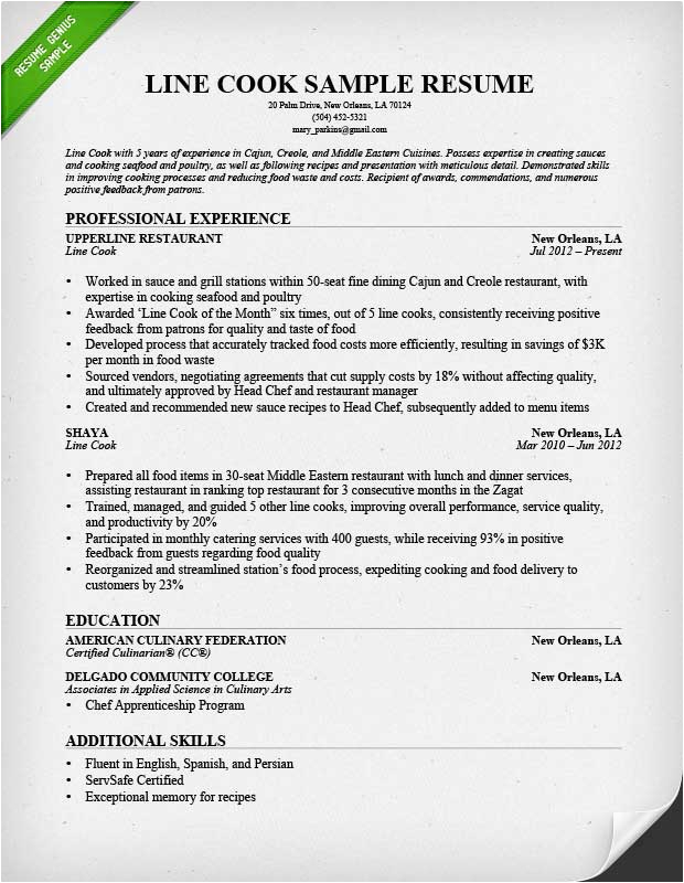 Sample Resume for A Prep Cook Prep Cook and Line Cook Resume Samples