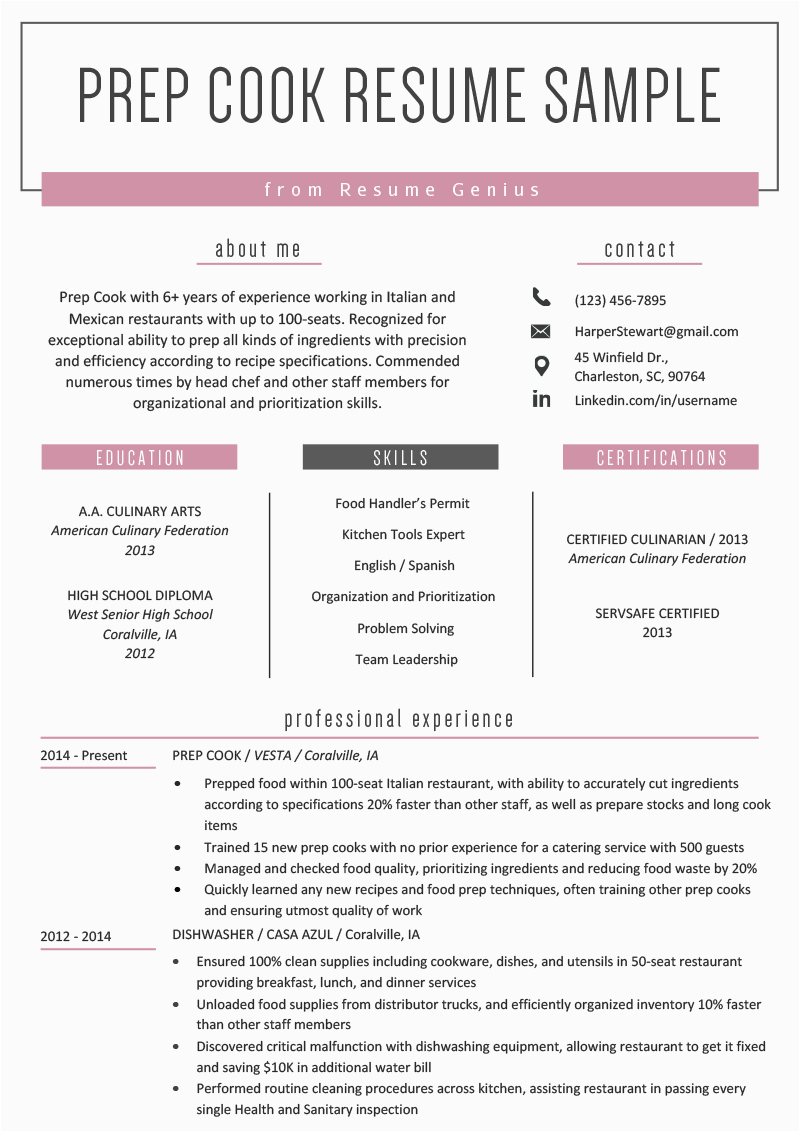 Sample Resume for A Prep Cook Prep Cook Resume Example & Writing Tips