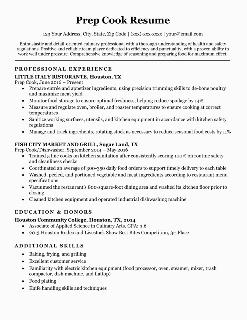 Sample Resume for A Prep Cook Prep Cook Resume Sample & Writing Tips