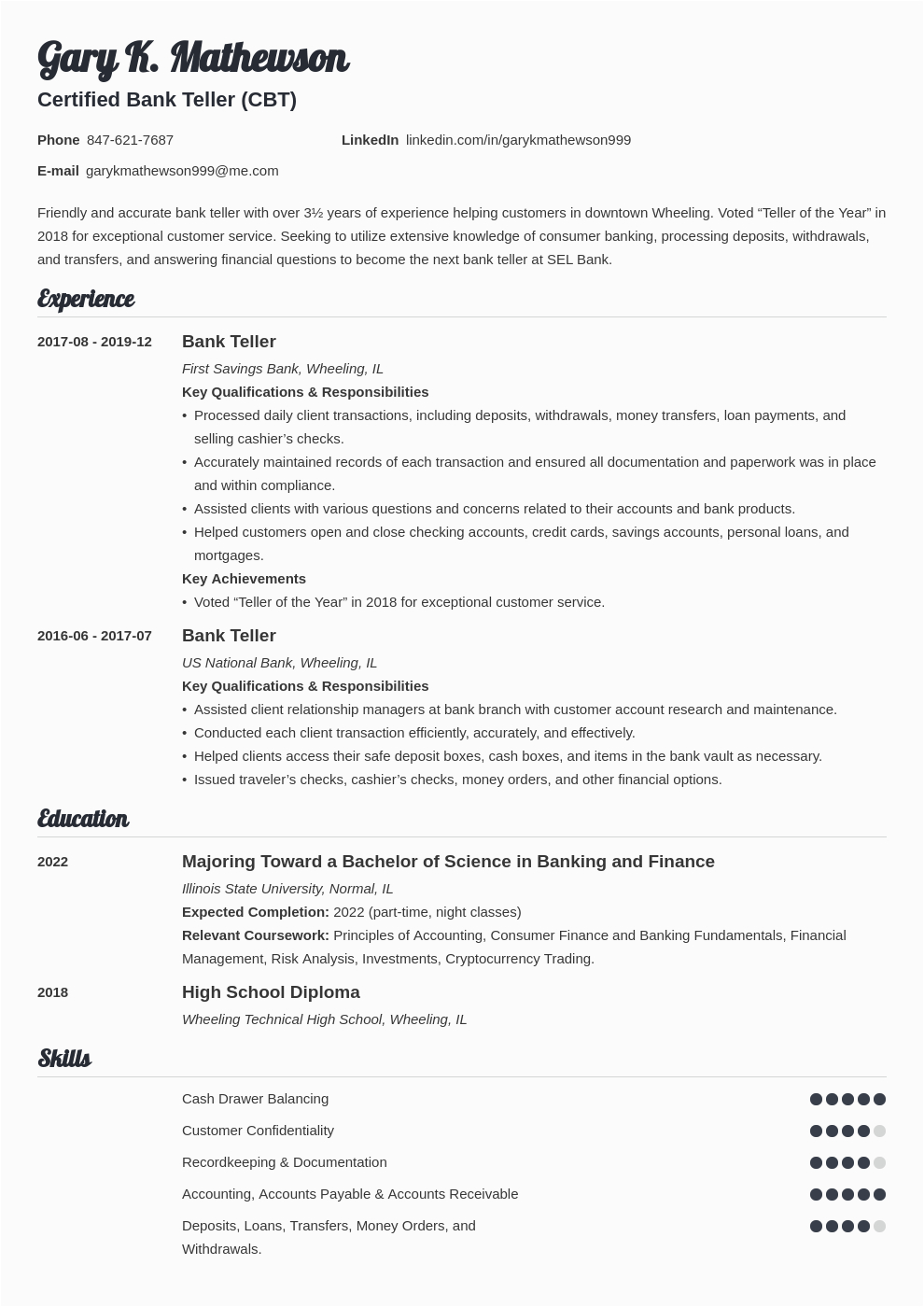 Sample Resume for Applying Bank Jobs Bank Teller Resume Examples with Job Description & Skills