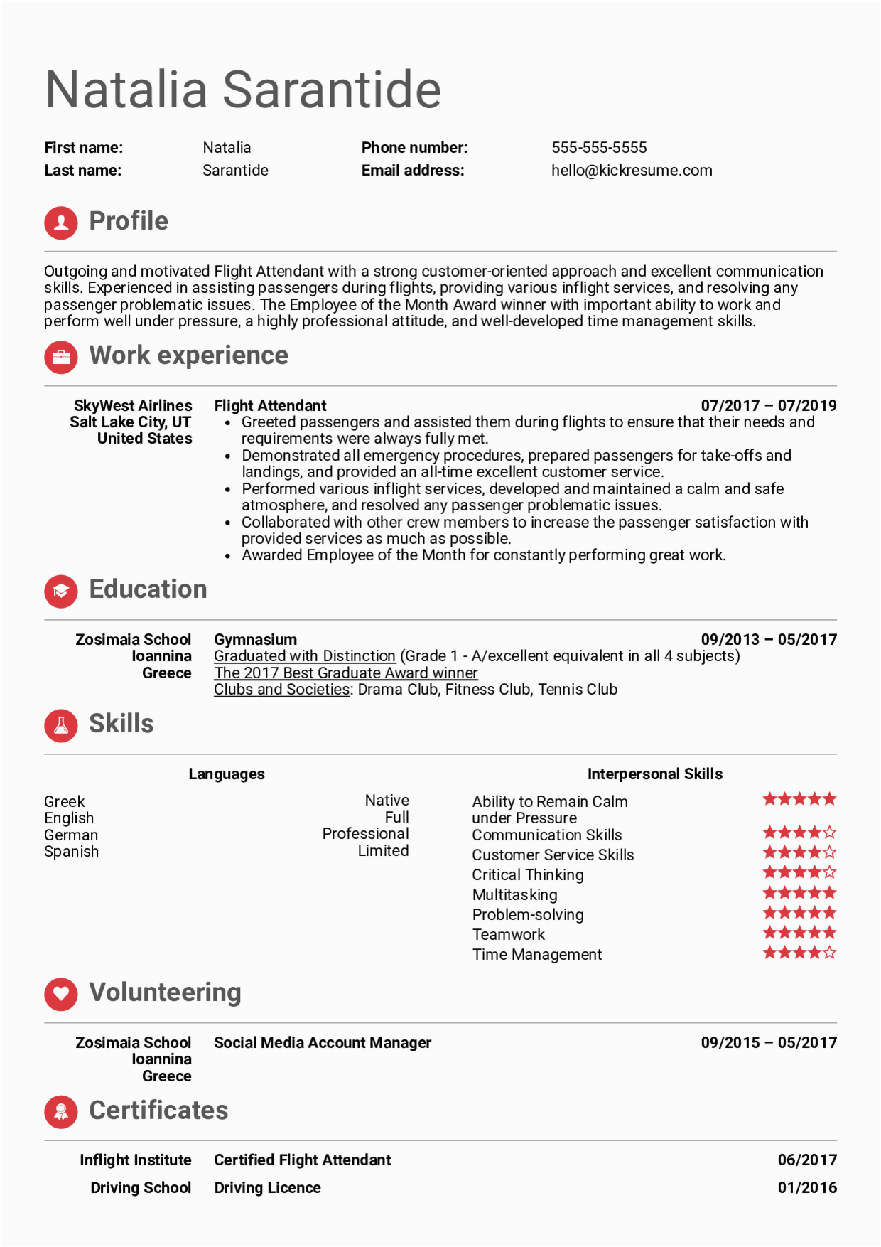Sample Resume for Applying Flight attendant Flight attendant Resume Template