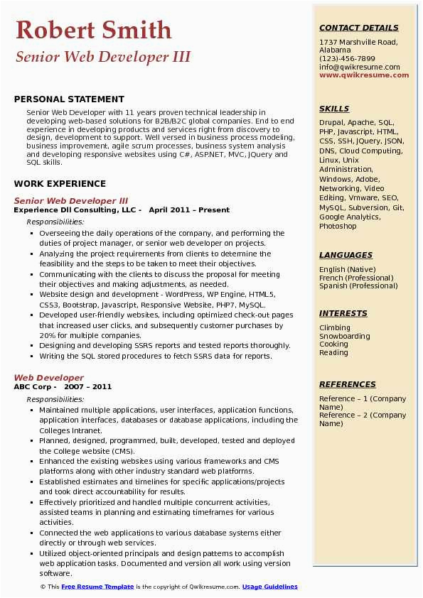 Sample Resume for asp Net Developer Fresher Senior asp Net Developer Cv March 2021
