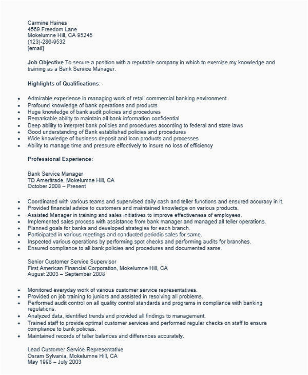 Sample Resume for Bank Service Manager Free 52 Manager Resume Samples In Psd Ms Word