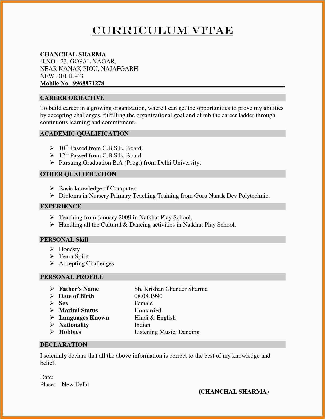 Sample Resume for Computer Science Teacher In India 7 School Teacher Resume format New Looks Wellness In Indian