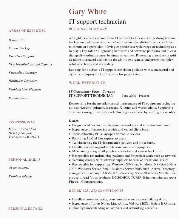 Sample Resume for Computer Technical Support √ 20 Puter Support Technician Resume In 2020