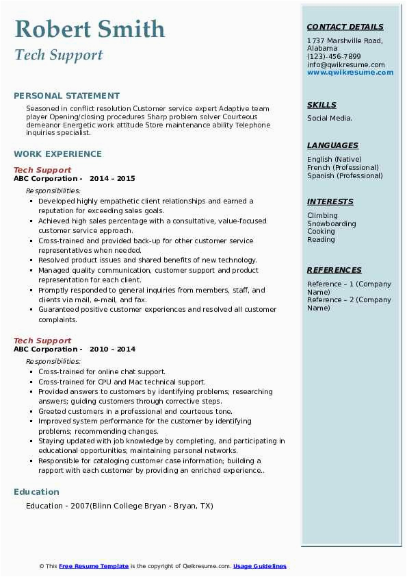 Sample Resume for Computer Technical Support Tech Support Resume Samples