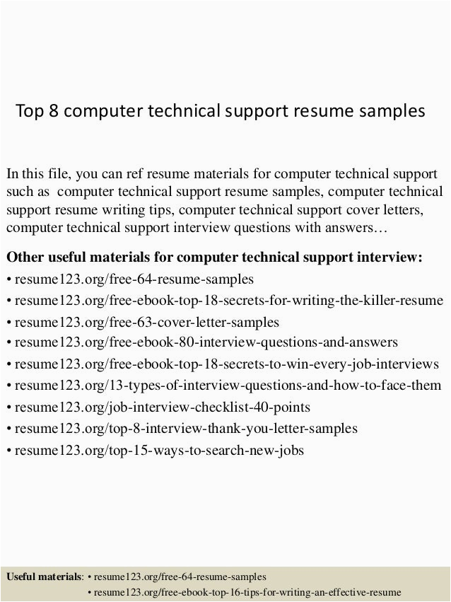 Sample Resume for Computer Technical Support top 8 Puter Technical Support Resume Samples
