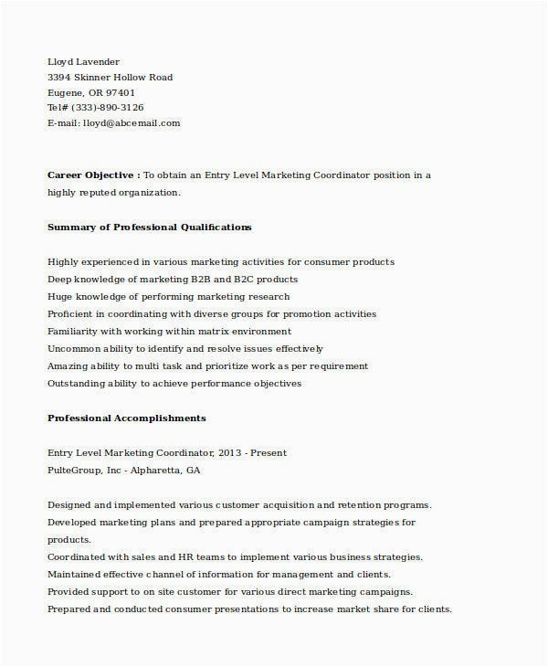 Sample Resume for Entry Level Marketing Coordinator 20 Modern Marketing Resume Templates Pdf Doc