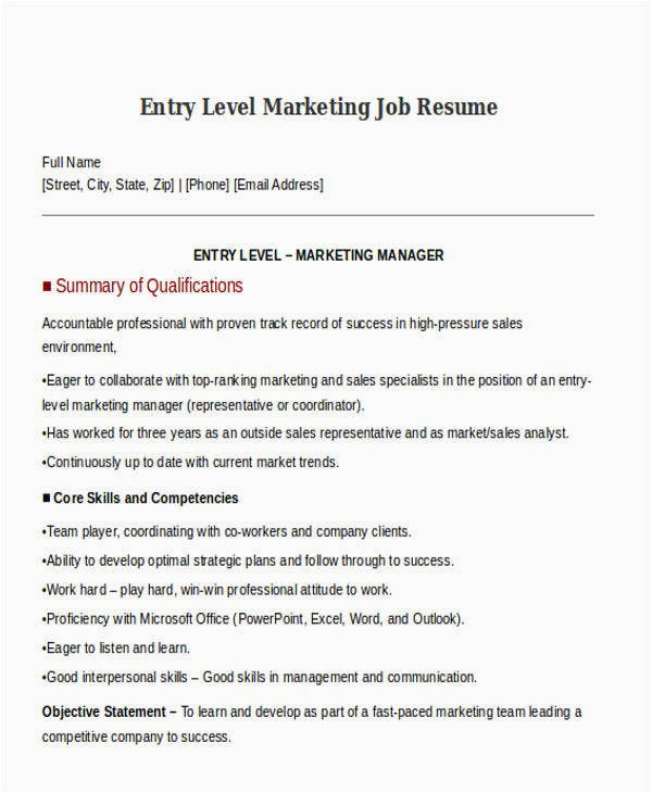 Sample Resume for Entry Level Marketing Coordinator 30 Simple Marketing Resume Templates Pdf Doc
