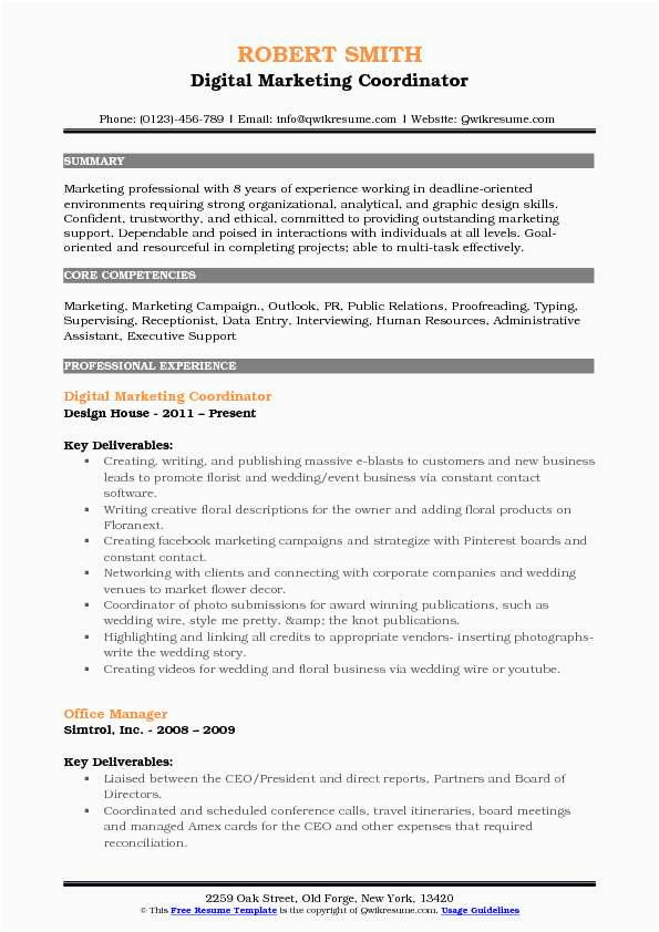 Sample Resume for Entry Level Marketing Coordinator Marketing Coordinator Resume Samples