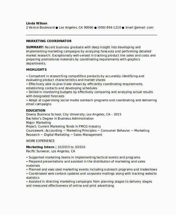 Sample Resume for Entry Level Marketing Coordinator Marketing Resume Examples 47 Free Word Pdf Documents Download