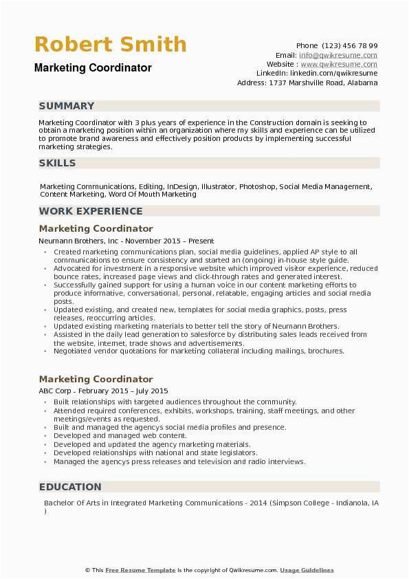 Sample Resume for Entry Level Marketing Coordinator Resume Sample Marketing Coordinator Marketing Coordinator Resumes