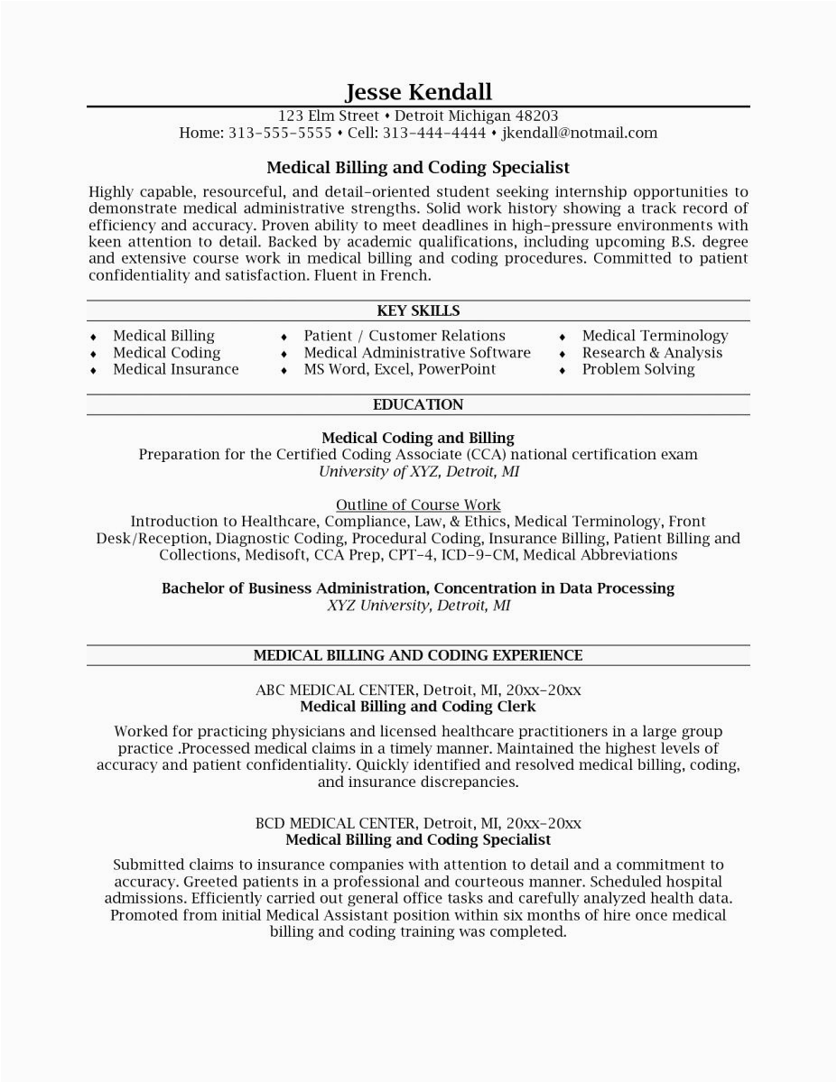 Sample Resume for Entry Level Medical Billing and Coding 46 Medical Billing Coding Resume Sample Entry Level for Your Learning