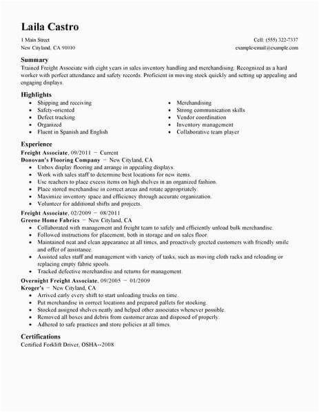 Sample Resume for Freight forwarding Sales Best Sales Freight associate Resume Example From