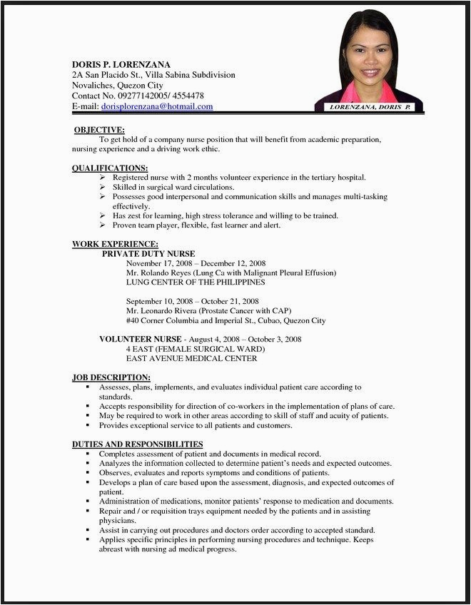 Sample Resume for Fresh Graduate Nurses without Experience Philippines Sample Resume Nurse Philippines Resume Layout