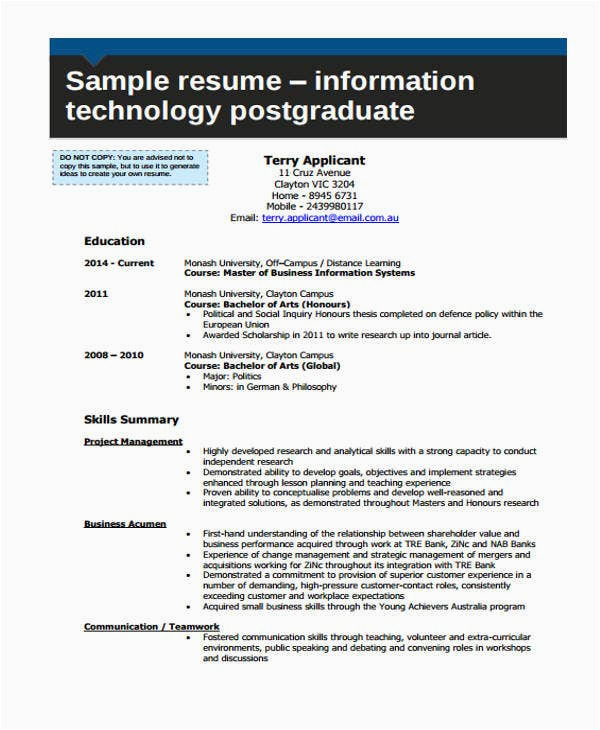 Sample Resume for Fresh Graduate Of Information Technology 15 Information Technology Resume Templates Pdf Doc