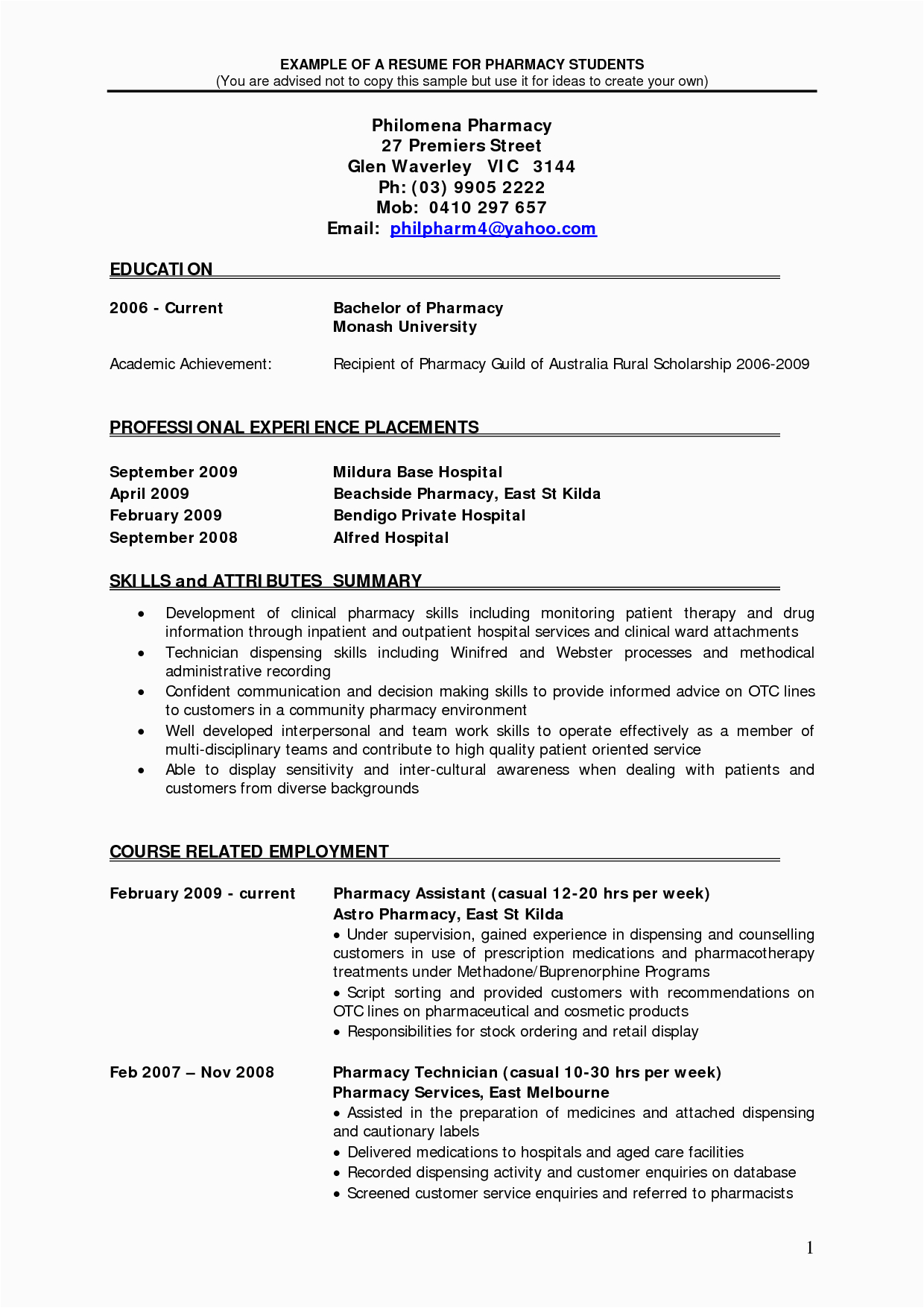 Sample Resume for Fresh Graduate Pharmacist Pharmacist Resume Sample