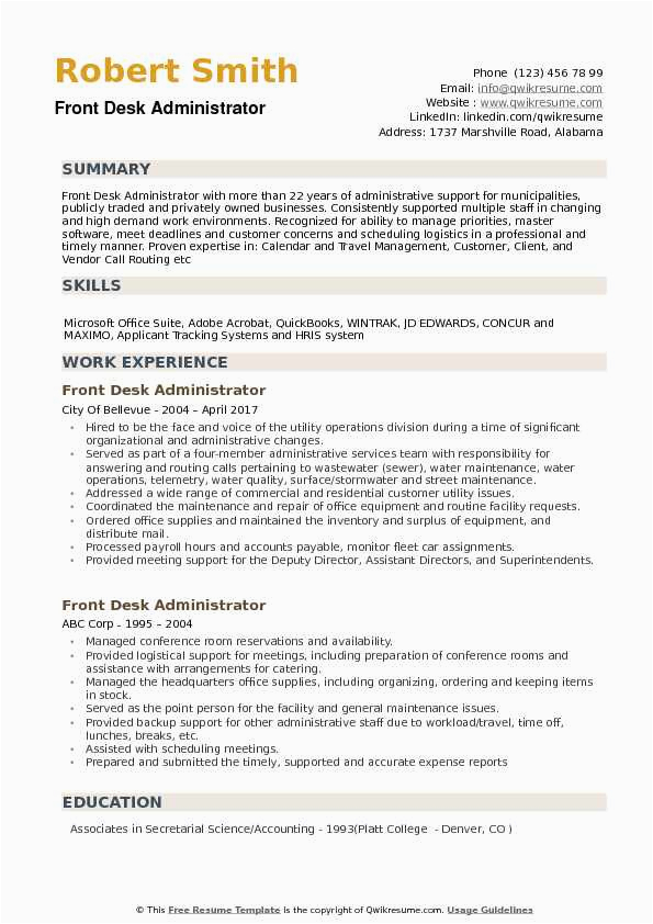 Sample Resume for Front Desk Customer Support Admin Sample Resume for Front Desk Customer Service Good Resume Examples