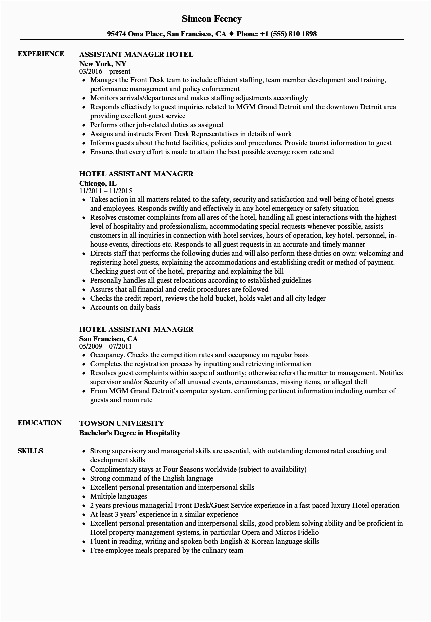 Sample Resume for Front Office assistant In Hotels Resume for Hotel Job with Experience