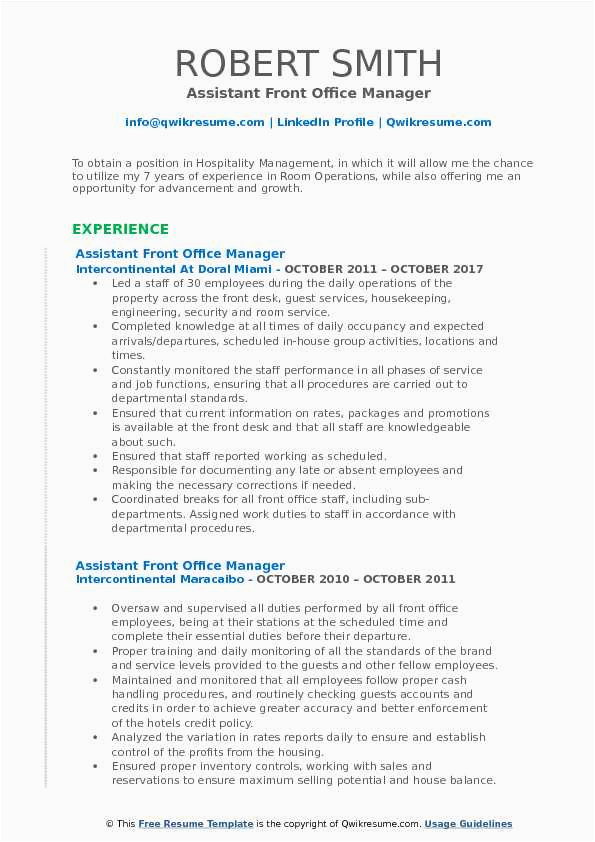 Sample Resume for Front Office assistant In Hotels top Rated Hotel Front Desk Manager Resume Sample Addictips
