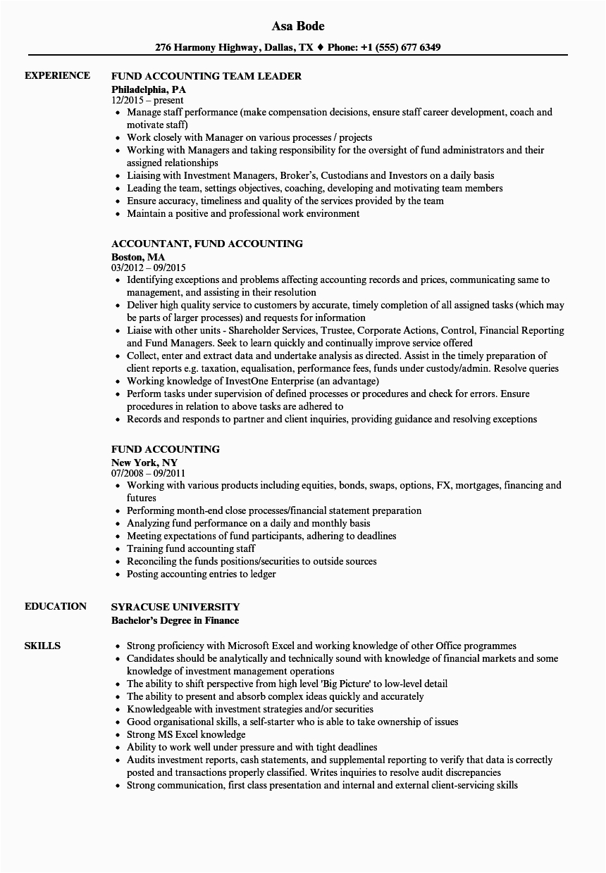 Sample Resume for Fund Of Fund Investor Fund Accounting In Investment Banking Pdf Invest Walls