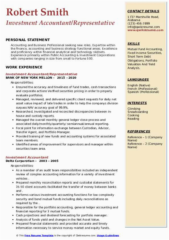 Sample Resume for Fund Of Fund Investor Investment Accountant Resume Samples