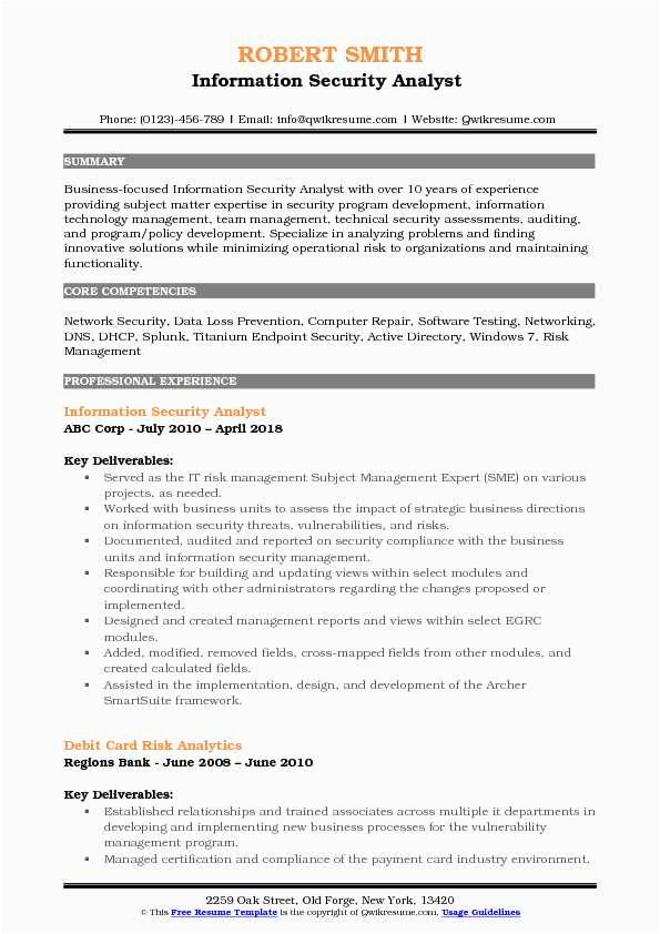 Sample Resume for It Security Analyst Information Security Analyst Resume Samples