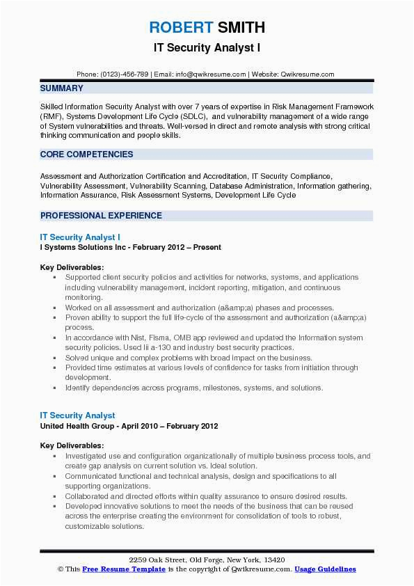 Sample Resume for It Security Analyst It Security Analyst Resume Samples