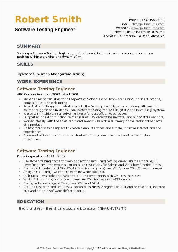 Sample Resume for It Support and Testing Role software Testing Engineer Resume Samples