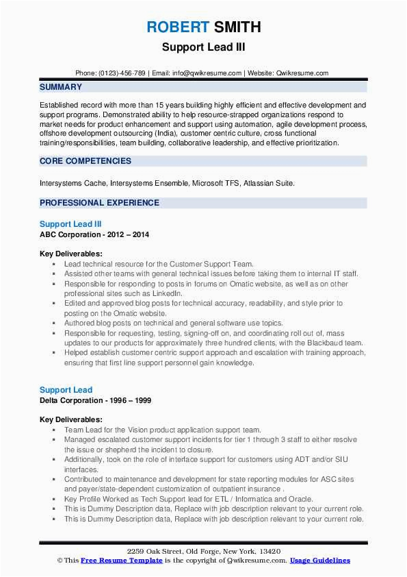 Sample Resume for It Support Lead Support Lead Resume Samples
