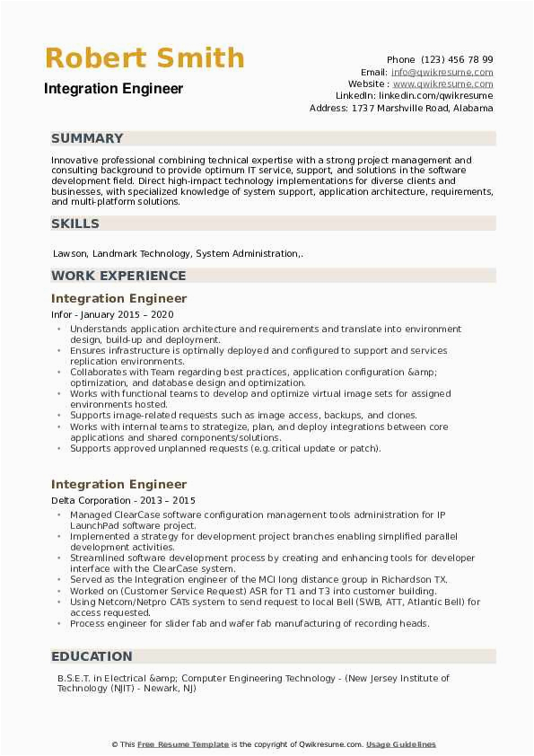 Sample Resume for It System and Integration Support Engineer Integration Engineer Resume Samples