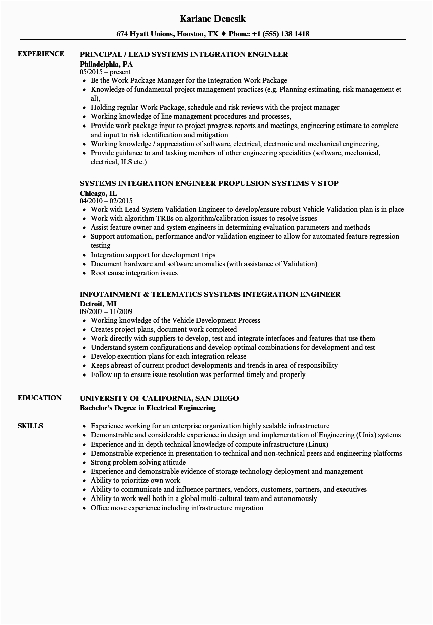 Sample Resume for It System and Integration Support Engineer Systems & Integration Engineer Resume Samples