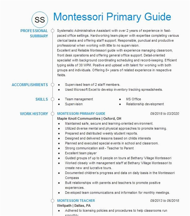Sample Resume for Montessori Lead Teacher Lead Montessori Guide Resume Example Wee Wisdom School Seguin Texas