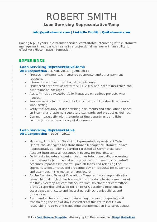Sample Resume for Mortgage Customer Service Representative Loan Servicing Representative Resume Samples