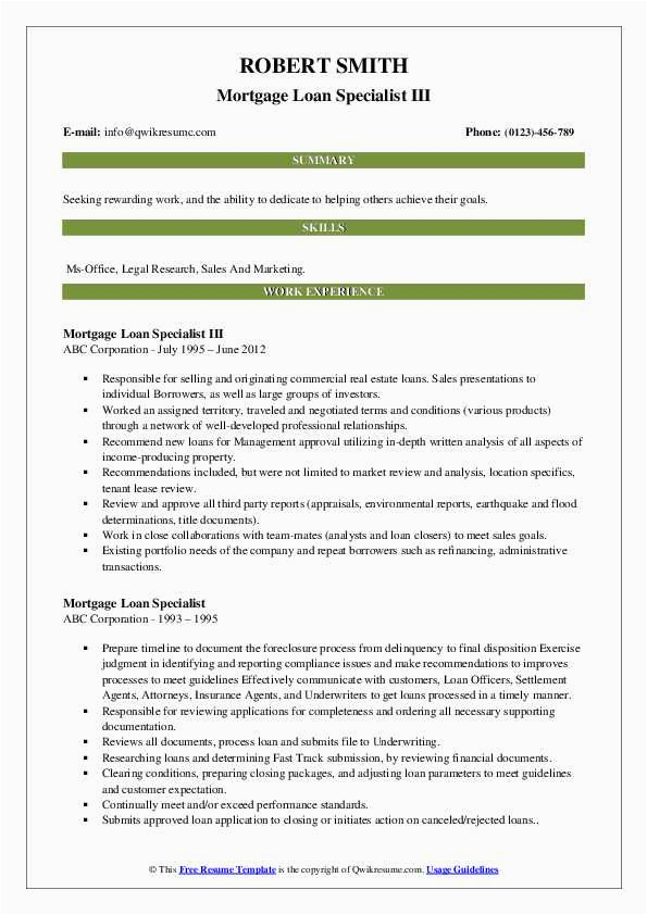 Sample Resume for Mortgage Loan Specialist Mortgage Loan Specialist Resume Samples