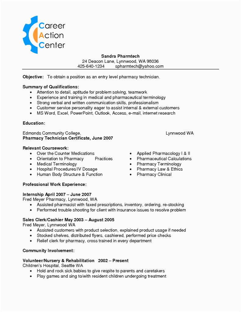 Sample Resume for Pharmaceutical Manufacturing Technician Sample Of Pharmacy Technician Resume