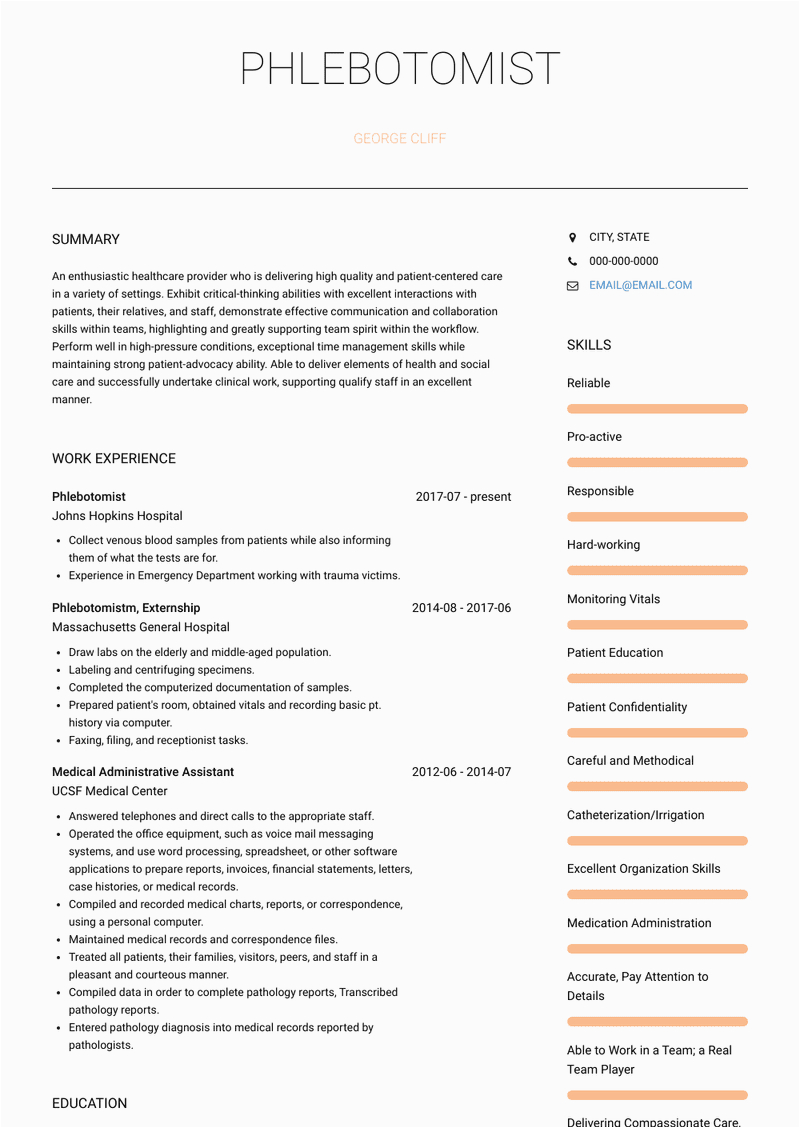 Sample Resume for Phlebotomist with Experience Phlebotomist Resume Samples and Templates