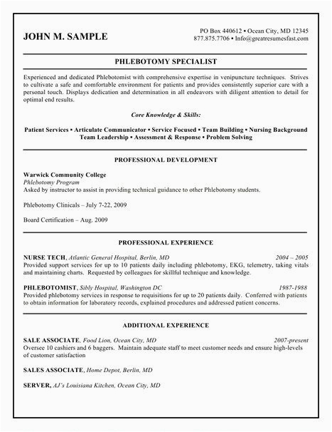 Sample Resume for Phlebotomy with No Experience Phlebotomist Resume No Experience