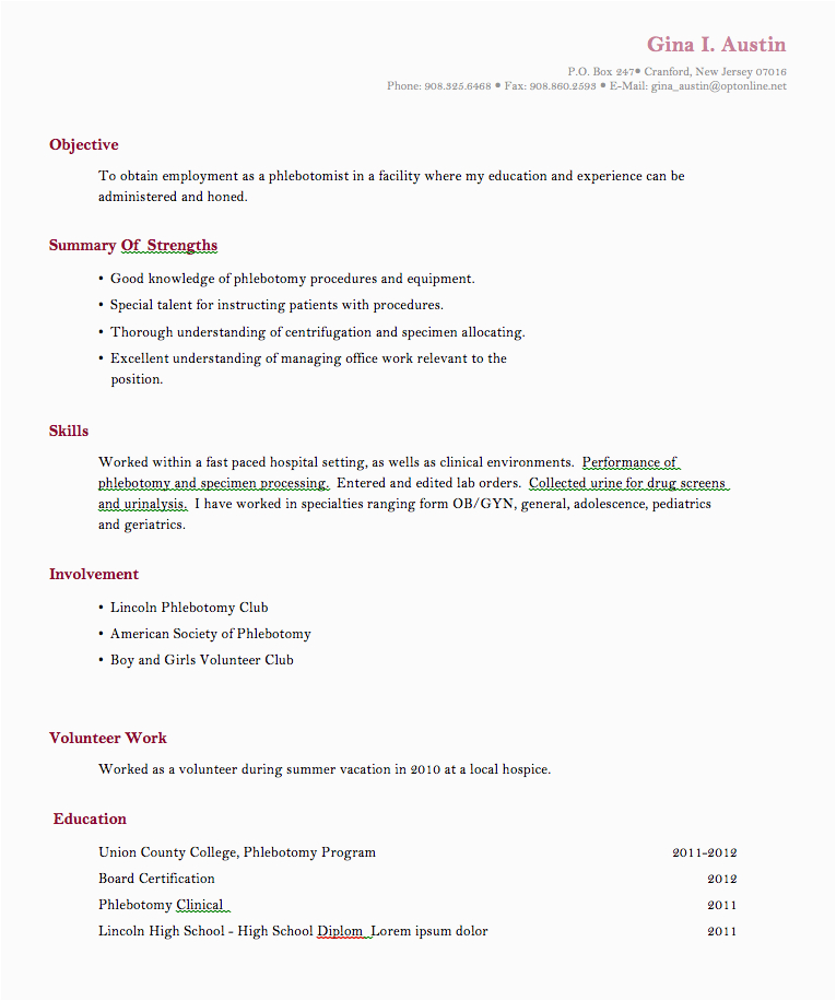 Sample Resume for Phlebotomy with No Experience Phlebotomy Training Resume No Experiance