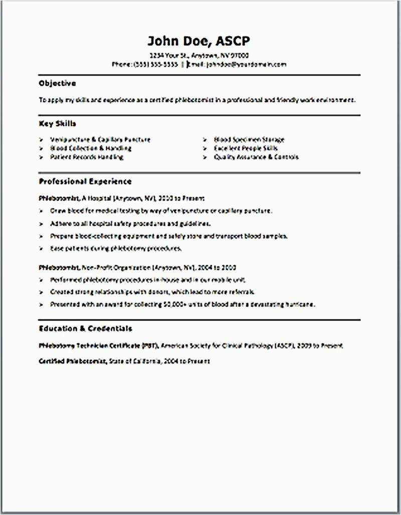 Sample Resume for Phlebotomy with No Experience Resume for Phlebotomy Technician Resume Sample