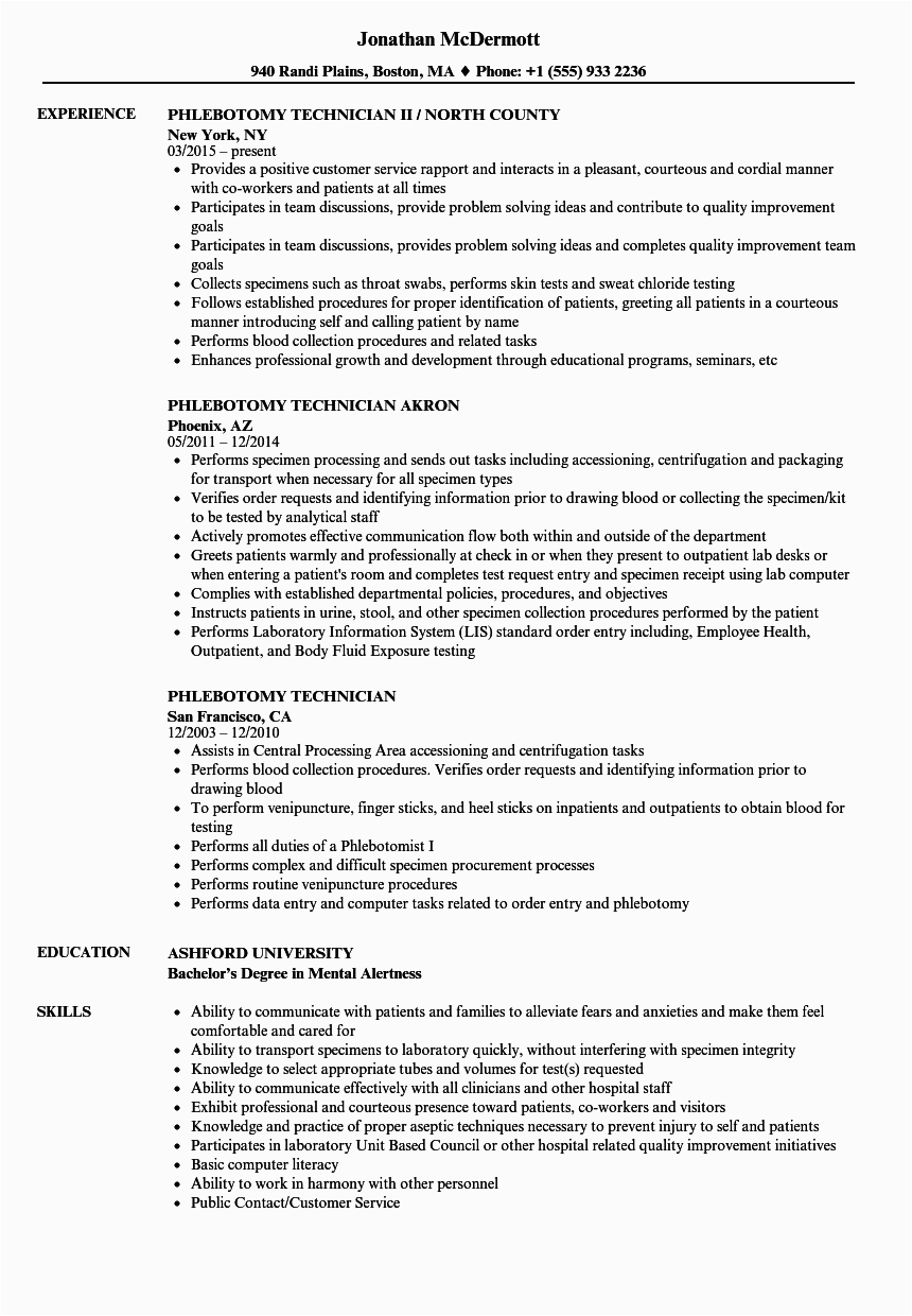Sample Resume for Phlebotomy with No Experience Sample Resume for Phlebotomy with No Experience