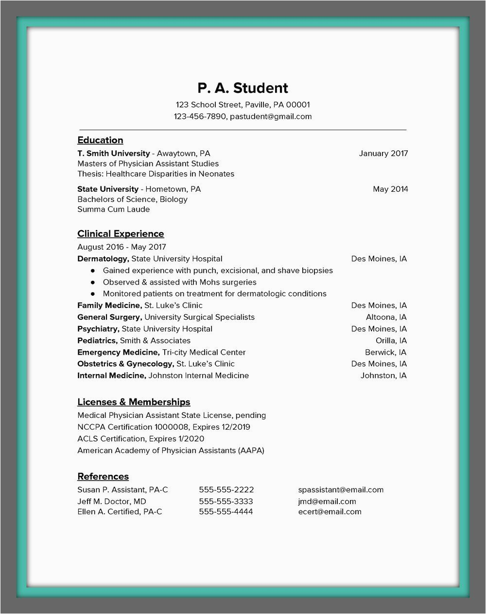 Sample Resume for Physician assistant School Image Result for Physician assistant Resume