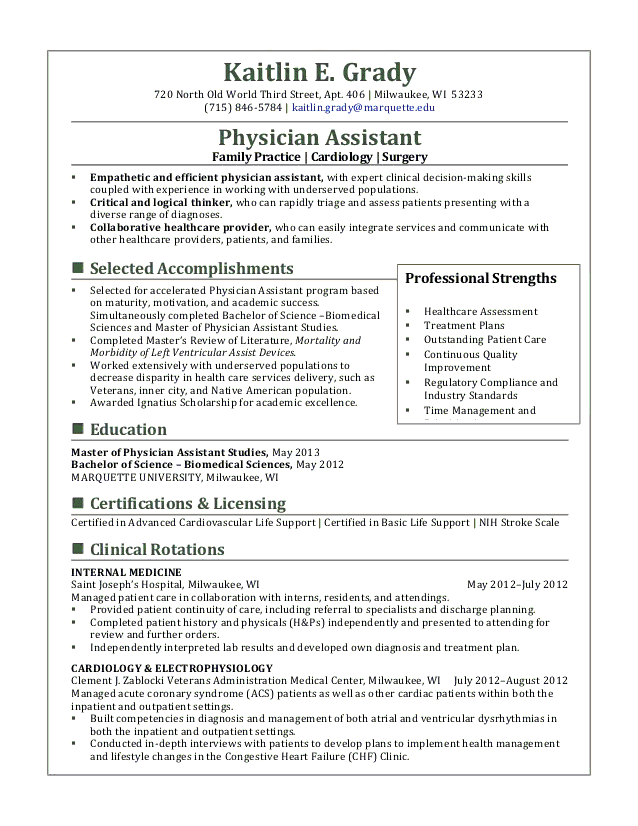 Sample Resume for Physician assistant School Physician assistant Resume Revision Cv