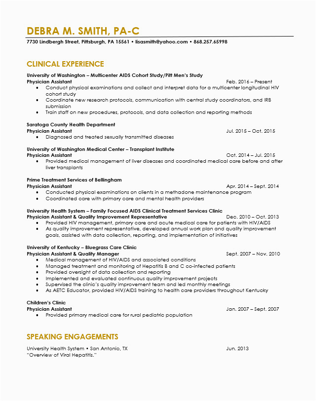 Sample Resume for Physician assistant School Physician assistant Resume Revision Cv