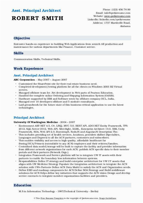 Sample Resume for Principal In India Principal Architect Resume Samples