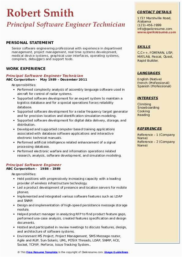 Sample Resume for Principal software Engineer Principal software Engineer Resume Samples