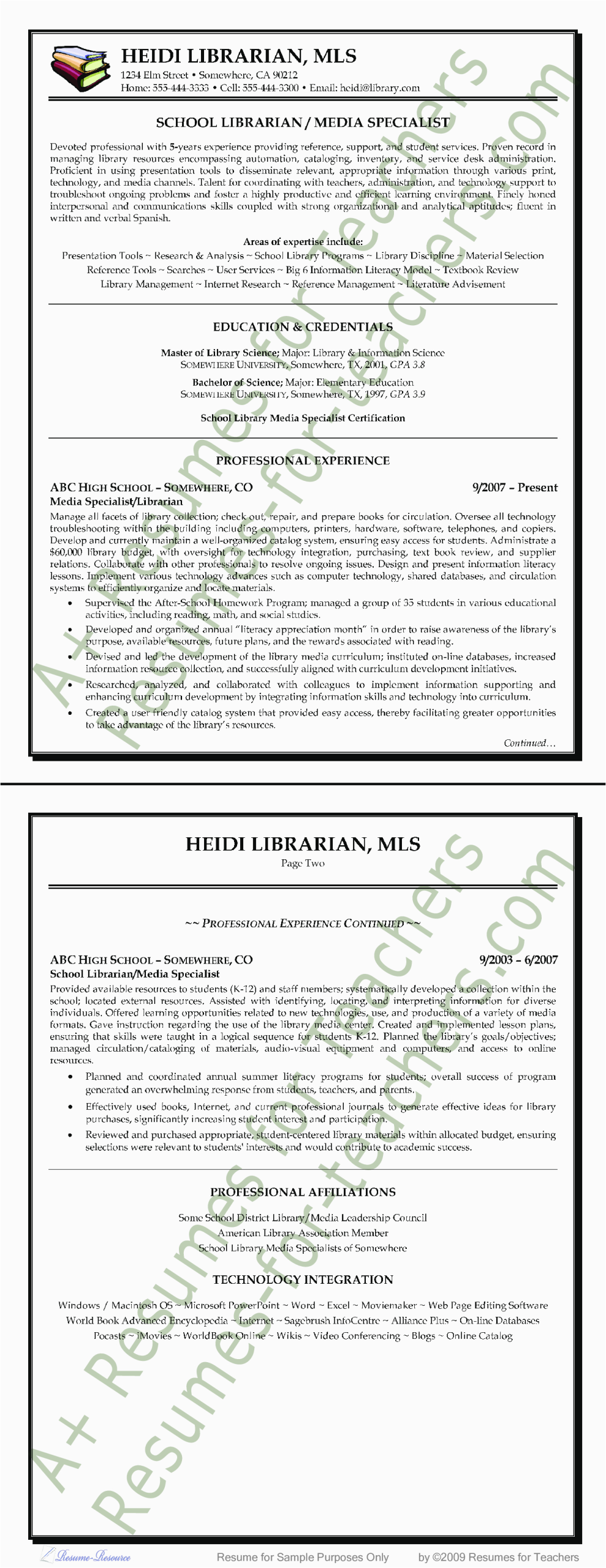 Sample Resume for School Media Specialist School Librarian & Media Specialist Resume
