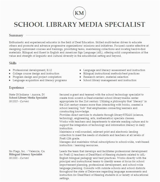 Sample Resume for School Media Specialist School Library Media Specialist Resume Example Amity Regional District