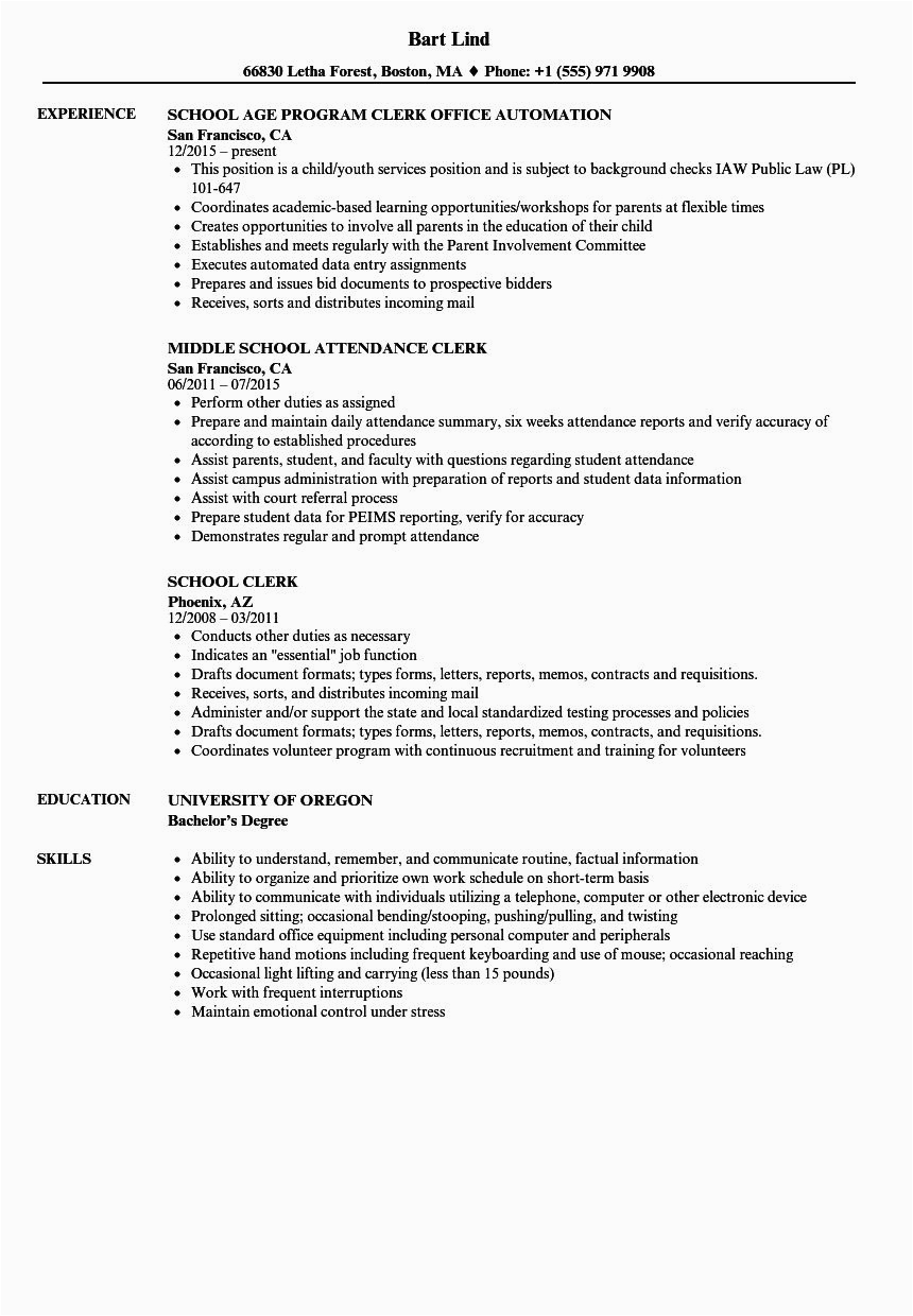 Sample Resume for School Office Clerk Fice Clerk Resume Sample Best Resume Examples