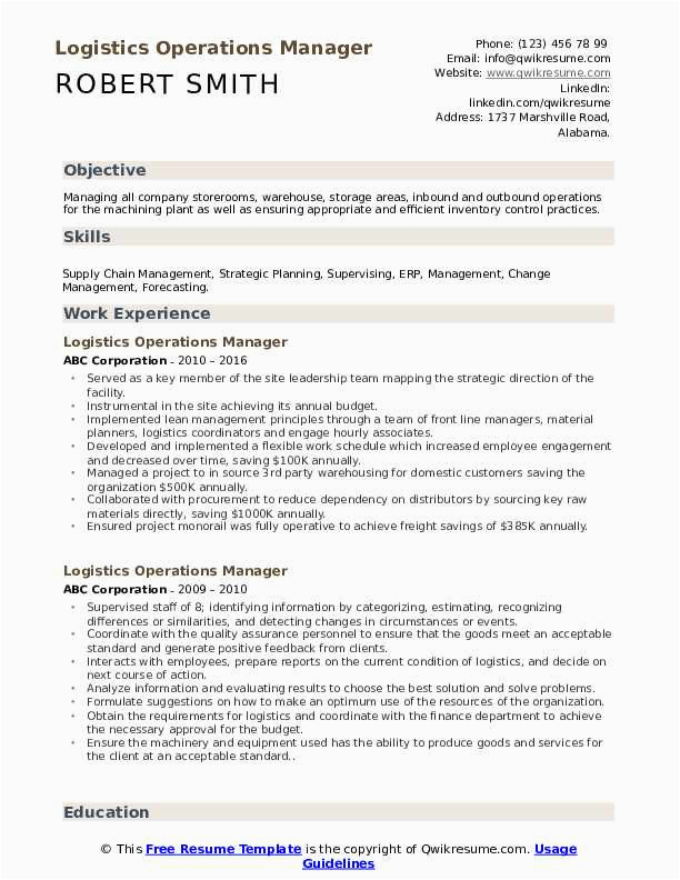 Sample Resume for Trucking Operations Manager Logistics Operations Manager Resume Samples